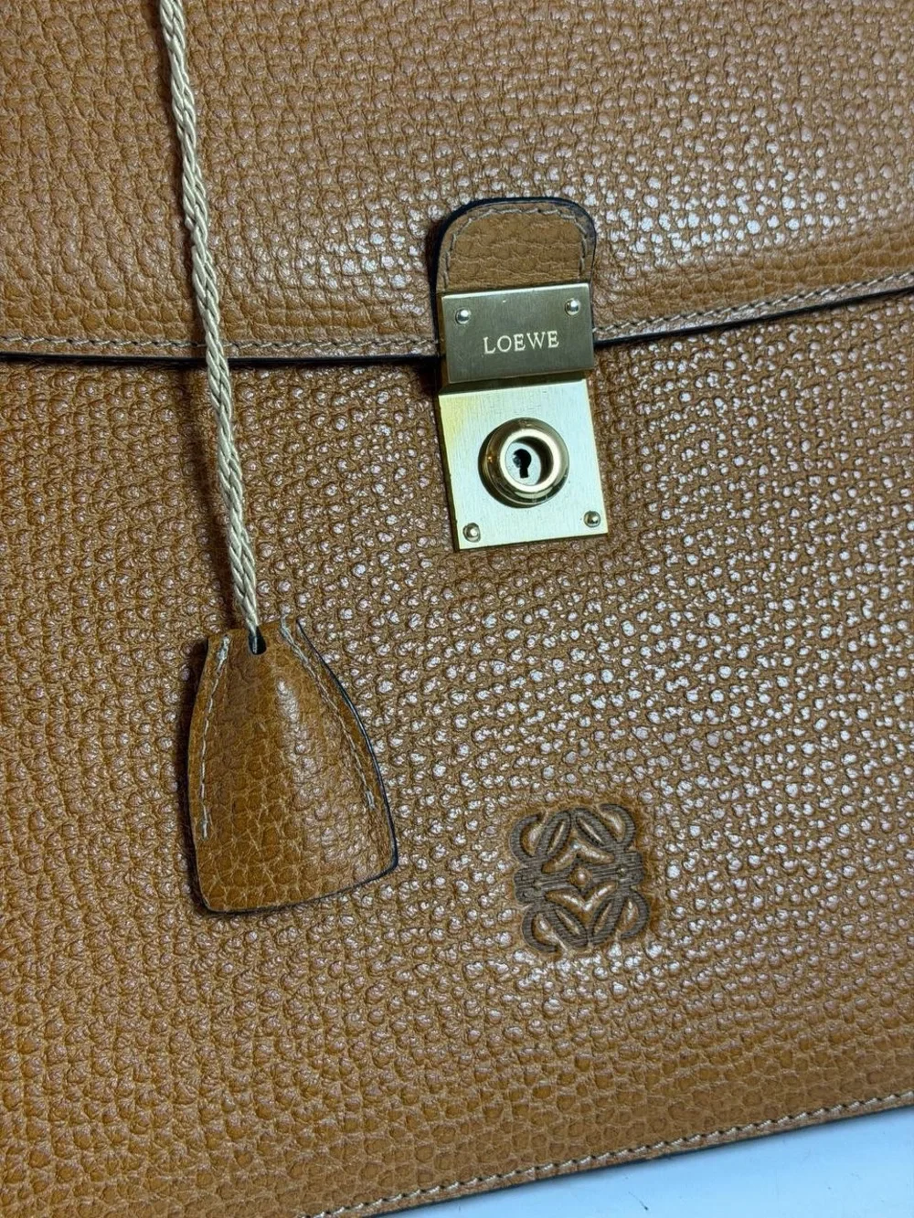 Vintage Loewe Textured Brown Leather Briefcase